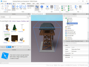 ROBLOX Studio中.rbxl文件的屏幕截图